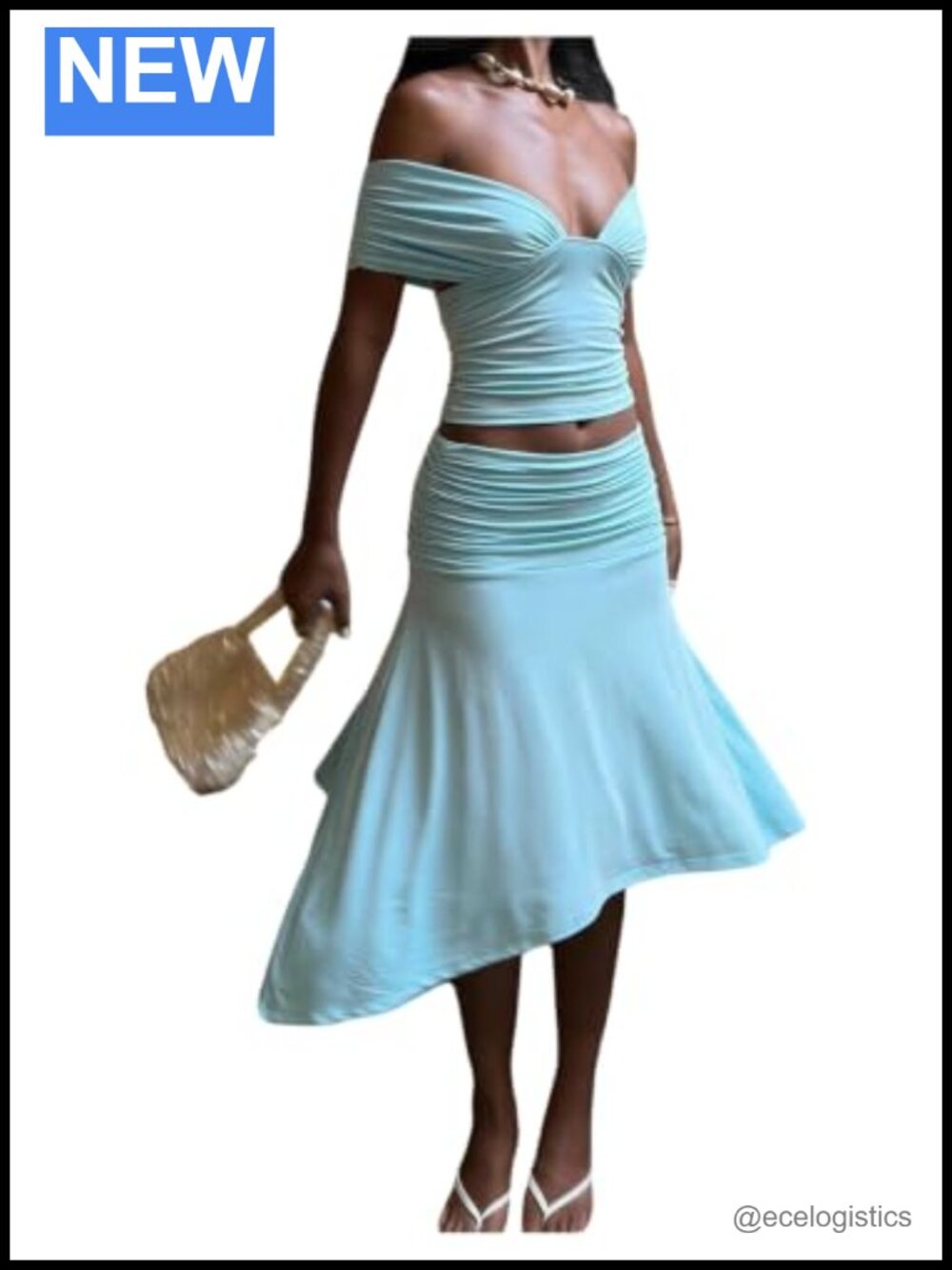 Two Piece Skirt Set Backless Crop Top Asymmetrical Midi Skirt